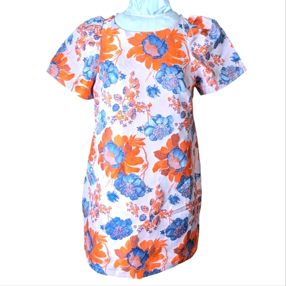Renee C. Floral Blue and Orange Mini Dress...Size Large - Picture 2 of 7